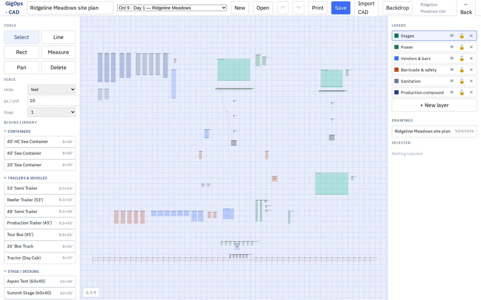 CAD festival site plan on six layers