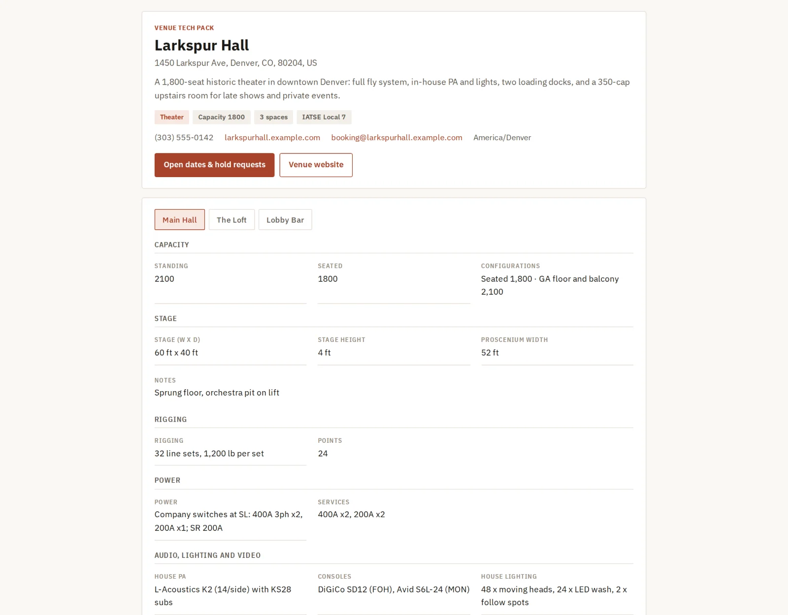 Public venue page
