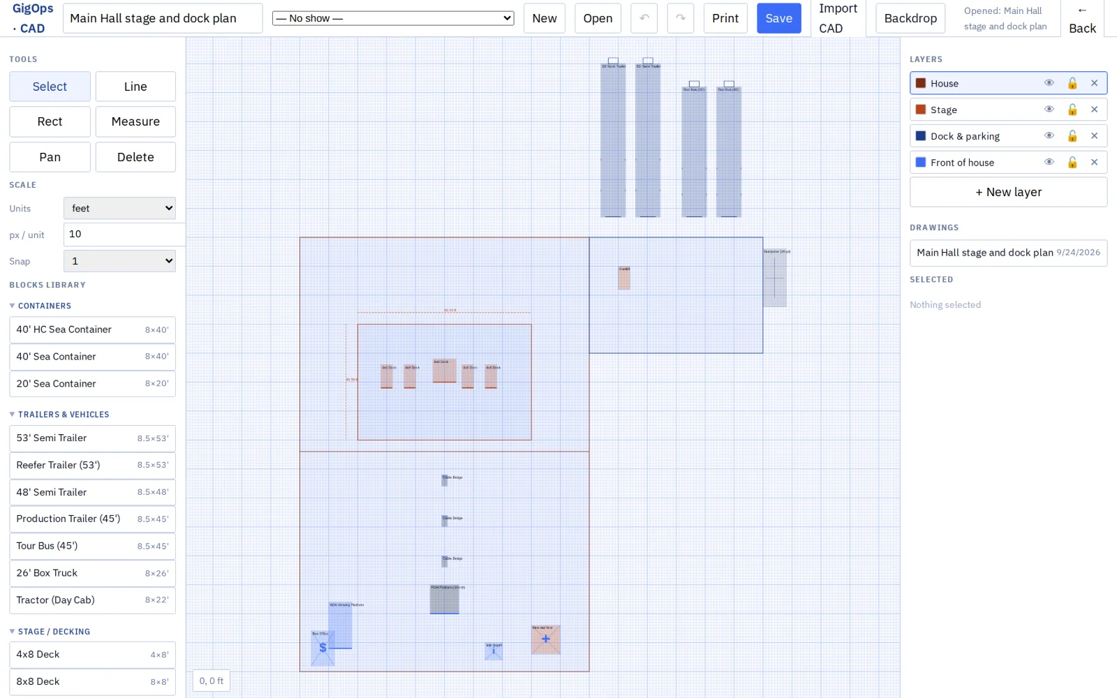 CAD stage and dock plan